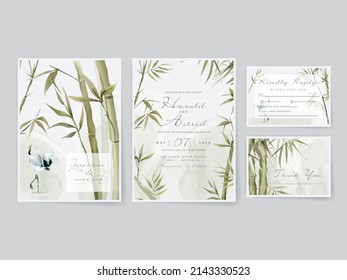 Wedding invitation cards set with elegant bamboo hand drawn