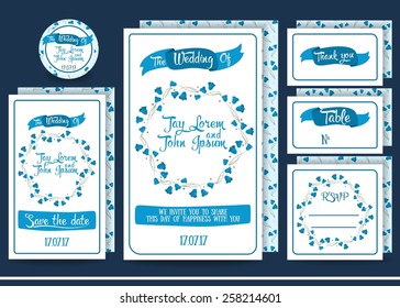 Wedding invitation cards set with flower bells pattern, thank you card, save the date card, envelope, RSVP card.