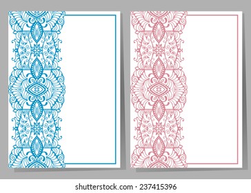 Wedding invitation cards set with lace pattern, greeting card design, beautiful luxury postcard, ornate page cover, vector abstract background