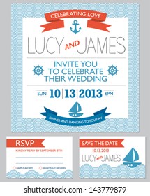 Wedding invitation cards set, nautical style, number 4