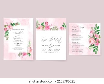 Wedding invitation cards set pink roses