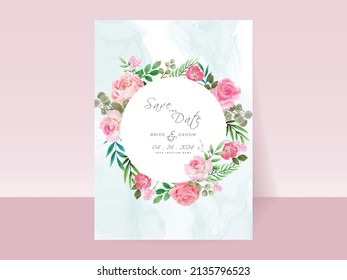 Wedding invitation cards set pink roses