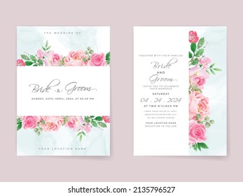 Wedding invitation cards set pink roses