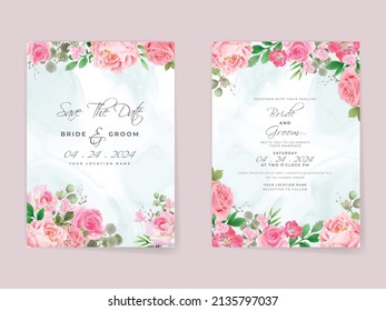 Wedding invitation cards set pink roses