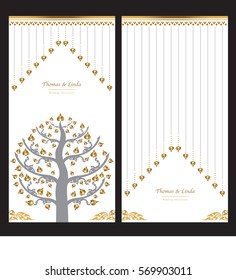 Wedding invitation cards set with thai painting elements