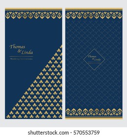 Wedding invitation cards set with thai painting elements