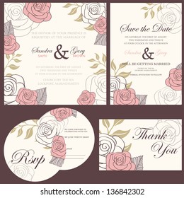 Wedding invitation cards set (thank you card, save the date card, RSVP card) svg