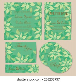 Wedding invitation cards set (thank you card, save the date card, RSVP card)