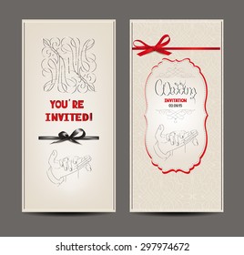 Wedding invitation cards with silk ribbons