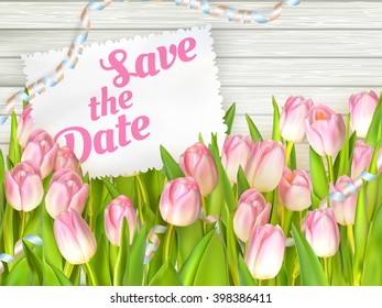 Wedding Invitation Cards with spring tulips. Use for Boarding Pass, Save The Date, thank you card. EPS 10 vector file included