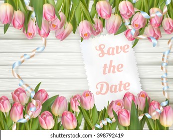 Wedding Invitation Cards with spring tulips. Use for Boarding Pass, Save The Date, thank you card. EPS 10 vector file included