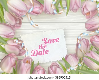 Wedding Invitation Cards with spring tulips. Use for Boarding Pass, Save The Date, thank you card. EPS 10 vector file included