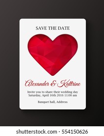 Wedding invitation cards template. Polygonal hearts on white background