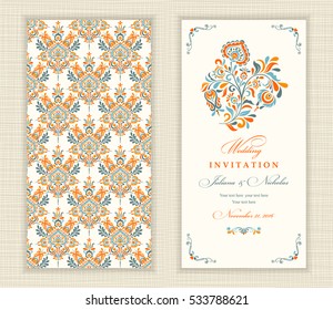 Wedding invitation cards in an vintage-style. Beautiful Victorian ornament.  Vector illustration.