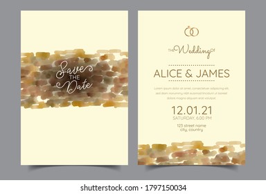 wedding invitation cards, watercolor textures and fake gold splashes for a luxurious touch