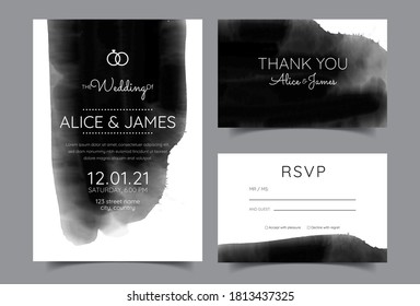 wedding invitation cards, watercolor textures and fake gold splashes for a luxurious touch