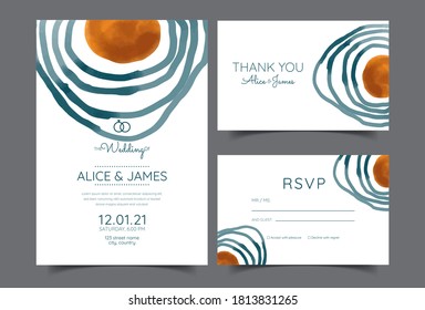 wedding invitation cards, watercolor textures and fake gold splashes for a luxurious touch