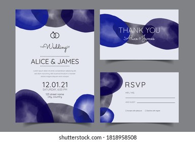 wedding invitation cards, watercolor textures and fake gold splashes for a luxurious touch