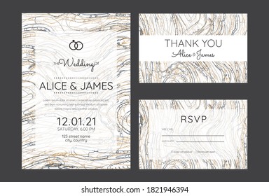 wedding invitation cards, watercolor textures and fake gold splashes for a luxurious touch