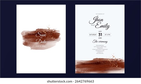 wedding invitation cards, watercolor textures and fake gold splashes for a luxurious touch