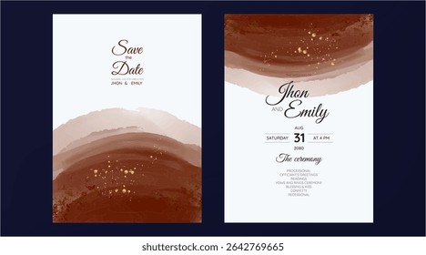 wedding invitation cards, watercolor textures and fake gold splashes for a luxurious touch