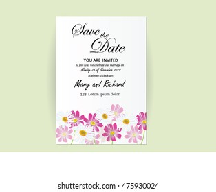 wedding invitation cared cosmos flower background