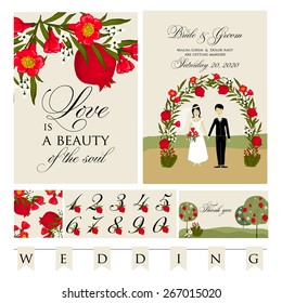 Wedding invitation with cartoon couple groom and bride