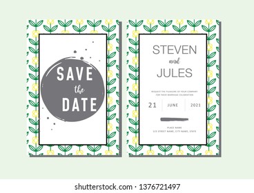 Wedding invitation, celebration, party, floral decoration, frame, scandinavian pattern, vector