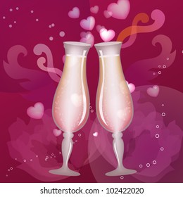 Wedding invitation with champagne glasses. Eps 10 vector background