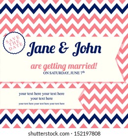 Wedding Invitation - chevron pink and navy background - vector illustration eps10