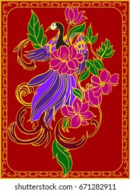 Wedding invitation or Chinese card with peacock background 