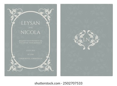 Wedding invitation. Classic graphic elements. Oval ornamental frame monogram.