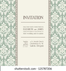 Wedding invitation in classical style. Text space with example. Elegant invitation card in classical style