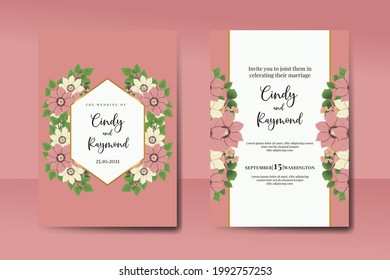 Wedding invitation Clematis Flower design. Invitation Card Template