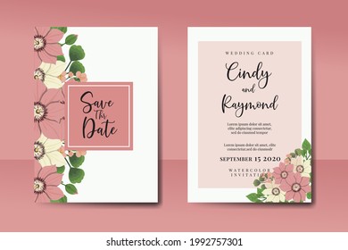 Wedding invitation Clematis Flower design. Invitation Card Template