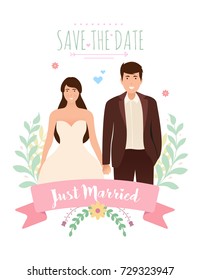 Wedding invitation with couple design, card, template, vector illustration
