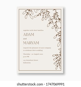 wedding invitation cover card with beauty berry floral flower abstract doodle hand drawn style ornament decoration background mockup elegant template vector illustration vintage frame
