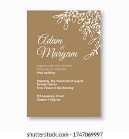 wedding invitation cover card with beauty berry floral flower abstract doodle hand drawn style ornament decoration background mockup elegant template vector illustration vintage frame