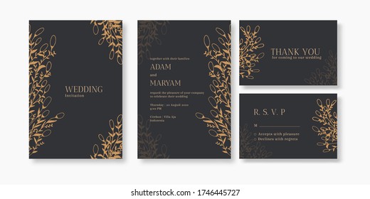 wedding invitation cover card set with beauty berry and floral flower abstract doodle hand drawn style ornament decoration background mockup elegant template vector illustration vintage frame