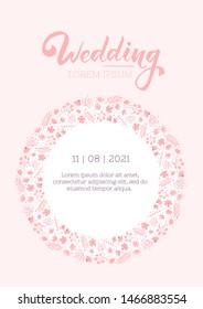 Wedding invitation cute design template. Floral flyer layout