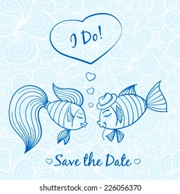 Wedding invitation with cute fishes