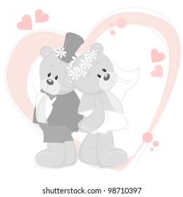 Wedding invitation with  cute Teddy Bears