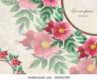 Wedding invitation decorated with  lace hearts and watercolor wild roses