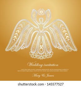 wedding invitation decorated with lace shining angel