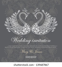 Wedding invitation decorated with lace swans