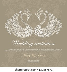 Wedding invitation decorated with lace swans