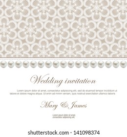 Wedding invitation decorated with a pattern of lace and pearls
