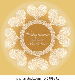 Wedding invitation decorated with white lace hearts