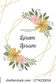 wedding invitation decorative leaves and geometrical frame greeting card or announcement vector illustration