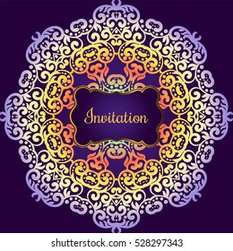 Wedding invitation, delicate swirl mandala pattern. Vector background. Card or invitation. Vintage decorative elements. Soft colorful background. Islam, arabic, indian, ottoman motifs.